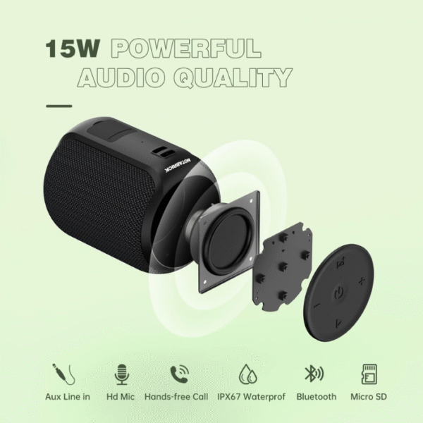 NOTABRICK Bluetooth Speakers, 15W Portable Speakers Bluetooth Wireless V5.0 with Stereo Sound, Active Extra Bass, IPX6 Waterproof Shower Speaker, Double Pairing, for Party, Home Theater, Game Theater - Image 2