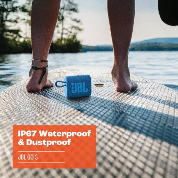 JBL Go 3 Eco - Portable Mini Bluetooth Speaker, big audio and punchy bass, IP67 waterproof and dustproof, 5 hours of playtime, Made in part with recycled materials (Eco Blue) - Image 4