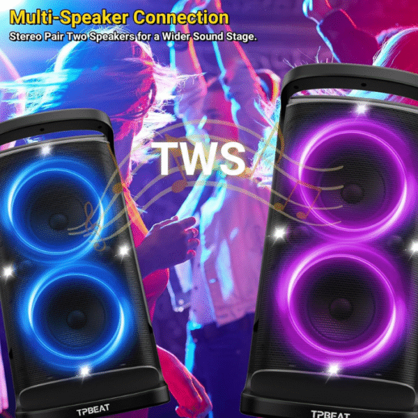 Portable Bluetooth Party Speaker: 160W Peak Powerful Loud Sound Deep Bass Wireless Boombox Large Subwoofer 15 Hours Battery Life Fast Charging with Led Light Show for Outdoor Camping Backyard - Image 4