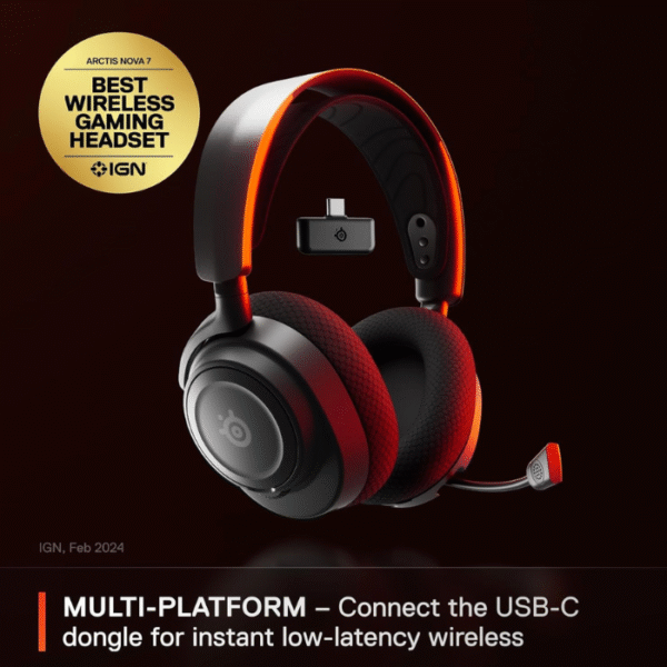 SteelSeries Arctis Nova 7 Wireless Multi-Platform Gaming Headset — Neodymium Magnetic Drivers — 2.4GHz + Mixable Bluetooth — 38Hr USB-C Battery — ClearCast Gen2 AI Mic — PC, PS5, Switch, VR, Mobile - Image 4
