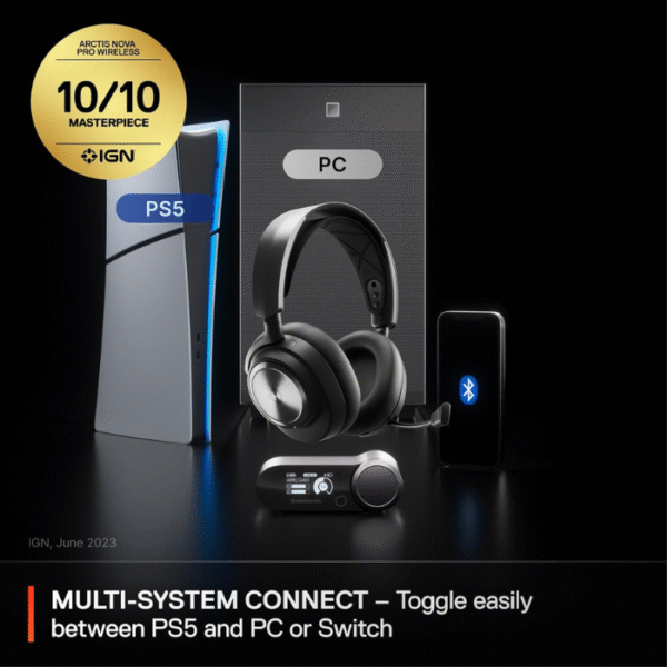 SteelSeries Arctis Nova Pro Wireless Multi-System Gaming Headset - Premium Hi-Fi Drivers - Active Noise Cancellation - Infinity Power System - Stealth Retractable Mic - PC, PS5/PS4, Switch, Mobile - Image 4