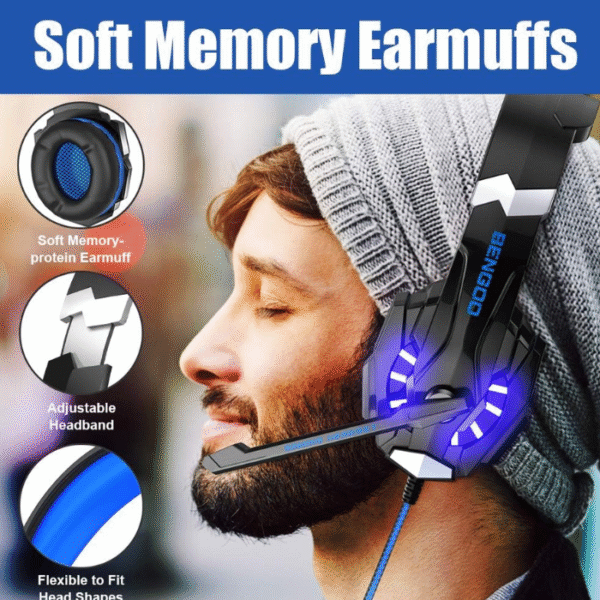 BENGOO G9000 Stereo Gaming Headset for PS4 PC Xbox One PS5 Controller, Noise Cancelling Over Ear Headphones with Mic, LED Light, 7.1 Surround Sound, Soft Memory Earmuffs for Nintendo Xbox Series X|S - Image 3