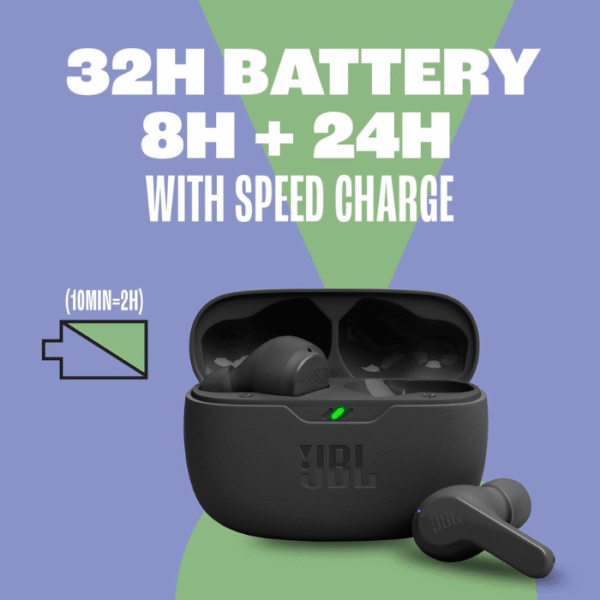 JBL Vibe Beam - True Wireless JBL Deep Bass Sound Earbuds, Bluetooth 5.2, Water & Dust Resistant, Hands-free call with VoiceAware, Up to 32 hours of battery life (Black) - Image 4