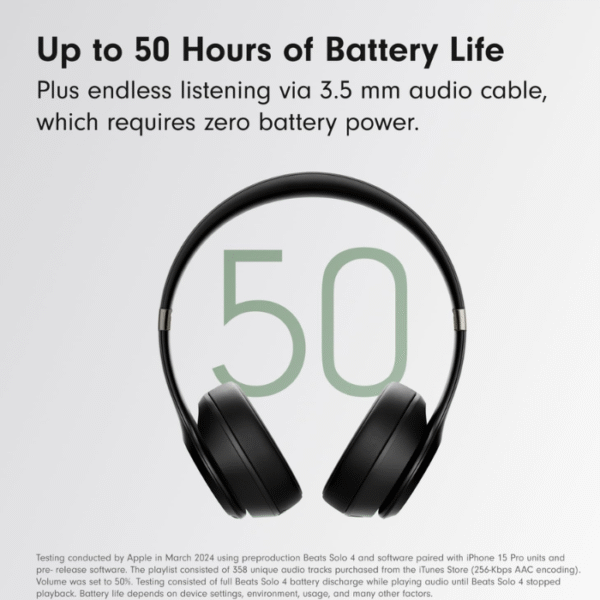 Beats Solo 4 - Wireless Bluetooth On-Ear Headphones, Apple & Android Compatible, Up to 50 Hours of Battery Life - Matte Black - Image 2